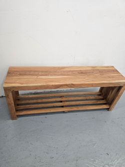 Solid Wood Slatted Entryway Shoe Bench
