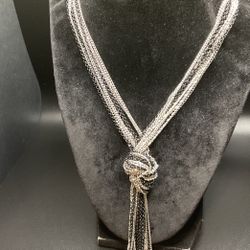 24” SilverTone & Black Multi-Strand Knotted Necklace,with 2” Ext