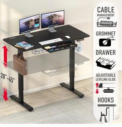 SHW 48-Inch Electric Height Adjustable Standing Desk with Drawer, Memory Preset and Cable Management Tray, Black