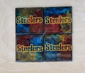 BRAND NEW HANDMADE STEELERS SET OF 4 COASTERS!