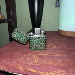 Green Bedazzled Zippo