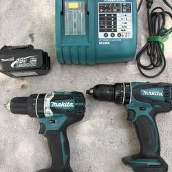 MAKITA LXT 18V (2)Hammer Drill Combo Kit-Clean- w 3AH Batt/Charger- 1/2” Brushless Hamm Dr XPH12  & 1/2” Hammer Dr LXPH01