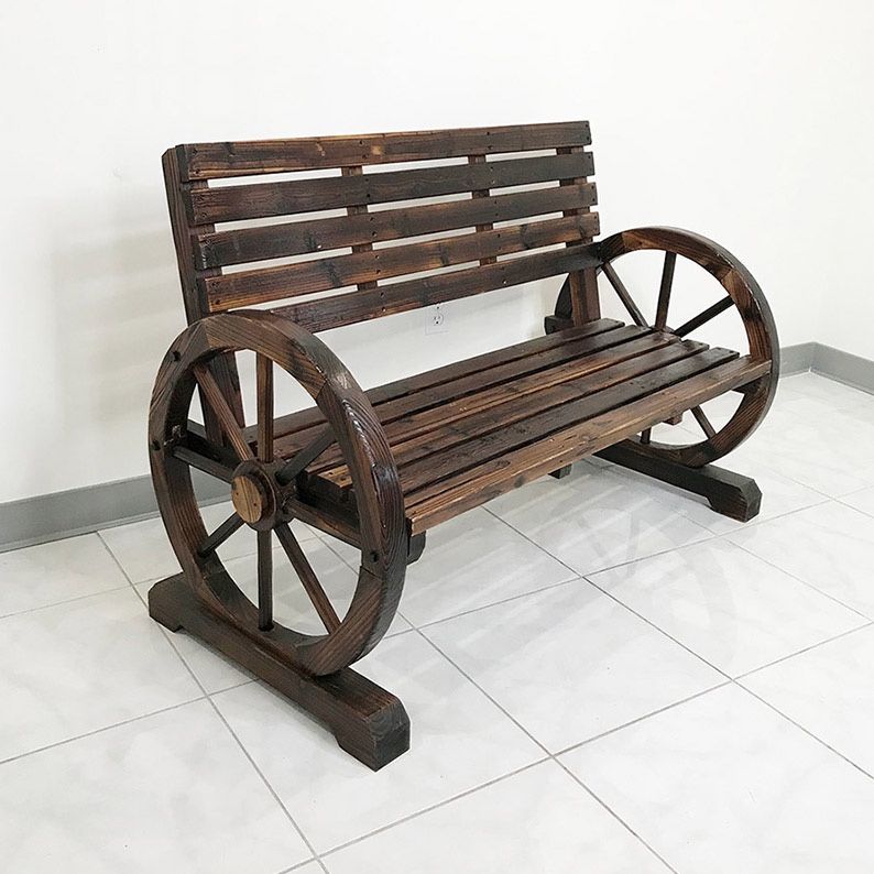 BRAND NEW $110 Large 50” Wide Patio Wooden Bench Rustic Wagon Wheels Outdoor Garden 50x23x34 Inches