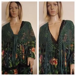 Midnight Green Shawl With Tassels 