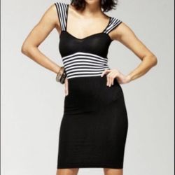 bebe Black & White Bodycon Dress, S