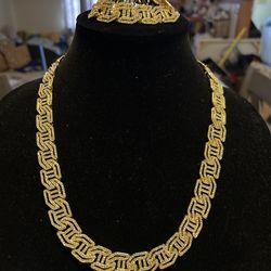 Men’s Stainless Steel Gold Plated Necklace And Bracelet Set