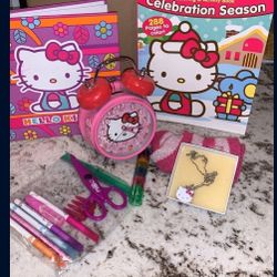 Hello Kitty Bundle  Clock Necklace Books Etc 