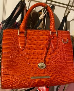 brahmin orange satchel handbag