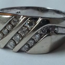 Men's Diamond Diagonal Cluster Design Ring 14Kt White Gold Ring Size 15