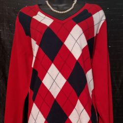 NWT!! Women's V Neck, Long Sleeve Argyle Sweater Blouse