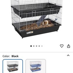 PawHut 2-Tier Small Animal Cage, Chinchilla Ferret Cage Indoor with Dish and Bottle, 2 Doors, Deep Bottoms, Ramp, 28", Black