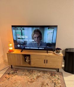 Modern Wood TV Stand with Cabinet Storage