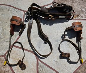 Vintage 1979 Buckingham Bell System Lineman Climbing Belt & Pole Spurs/Gaffs TREE SPIKES Lot