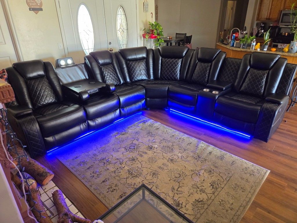 Brand New Sectional Black Faux Leather With 2 Power Recliners & Wireless Charger $1599