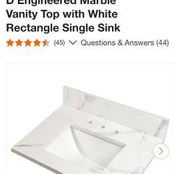 Calanova 37 in. W x 22 in. D Engineered Marble Vanity Top with White Rectangle Single Sink