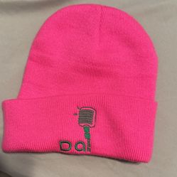 Vibrant Pink Kids Beanie with Green Detail