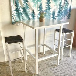 40 inch pub height table and two matching stools