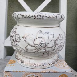 Incense Burner Bowl Pot Ceramic Incense Sticks Holder   Cone Incense Ash Catcher for Meditation Home Decor (White 4.5" D)