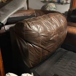 Large Brown Leather Sectional 