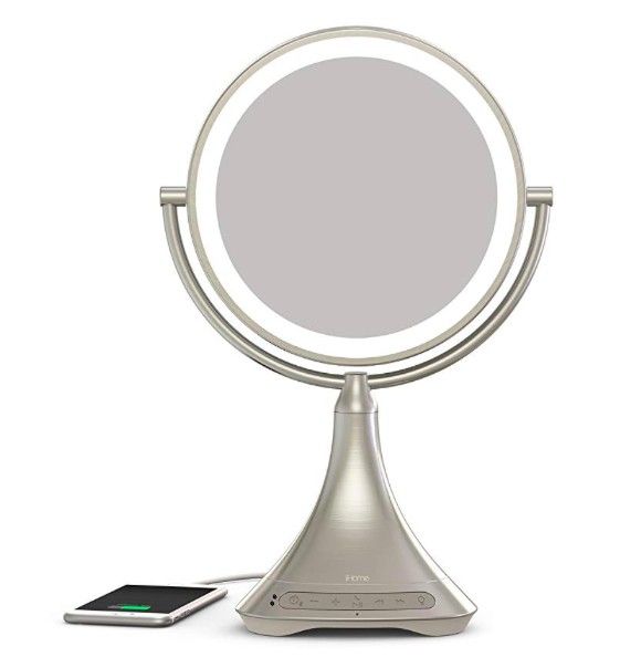 iHome All-in-One, 7X Magnify, 9" 2-Sided LED Makeup Mirror, Bright LED Light Up Mirror, Natural Light, Double-Sided Vanity Mirror