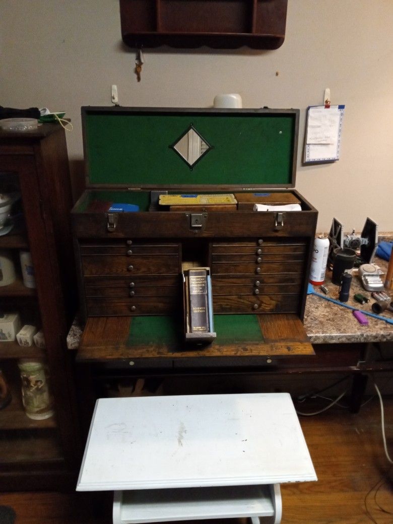 Vintage H.gerstner & Son 11 Drawers Oak Machinist Toolbox 