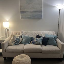 Throw Pillows Poof Foot Stool Lights Side Table All For Sale Along With Many Other Items - Moving! 