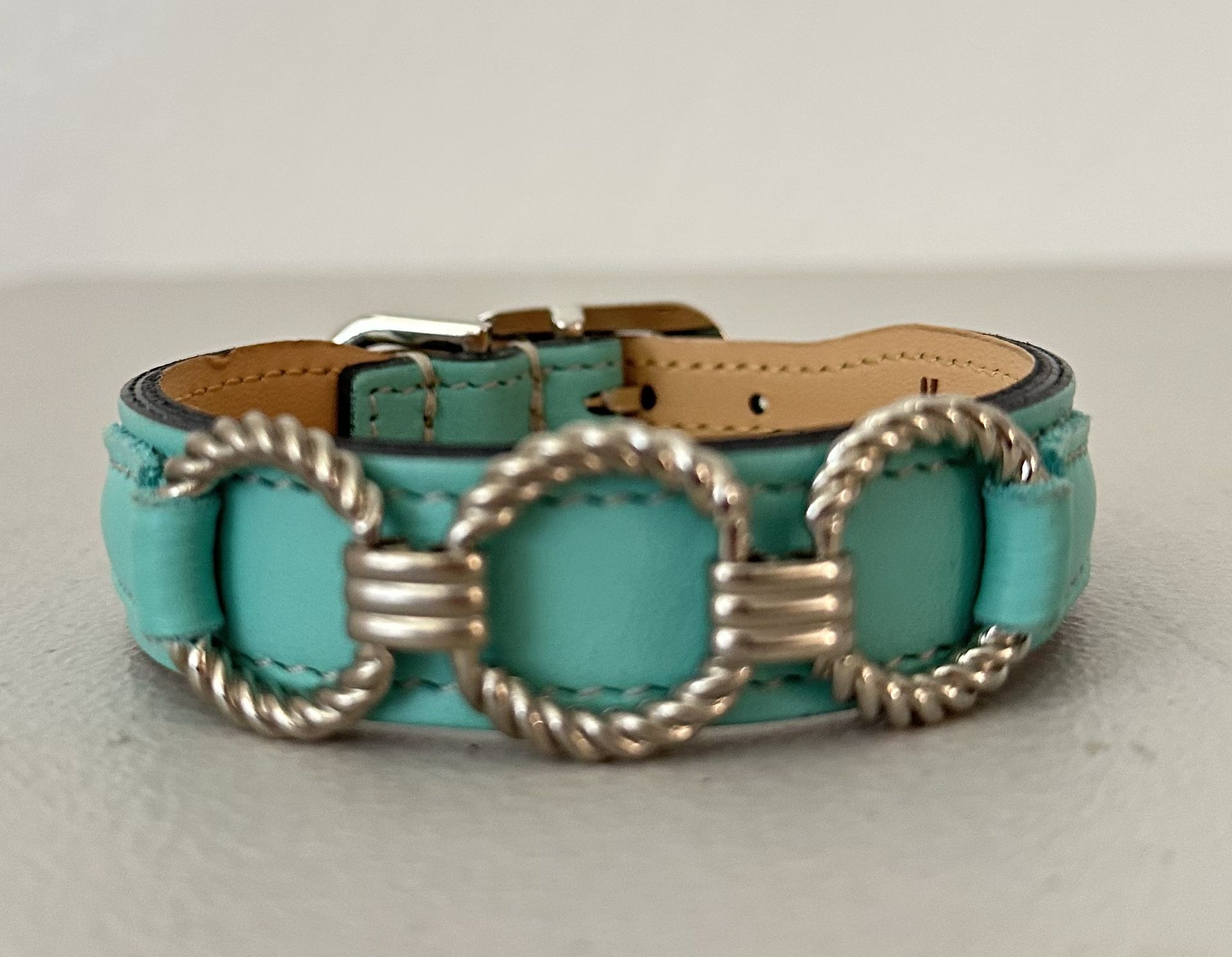 Athena Dog Collar in Turquoise & Nickel