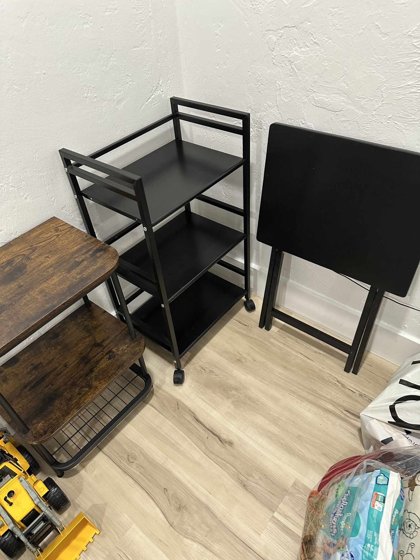 1 Folding Table., Small End Table., And Rolling Cart Table