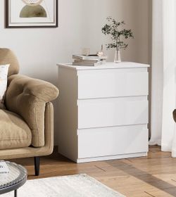 White Dresser Nightstand with 3 Drawers, Beside Table Small Side Table Storage Cabinet