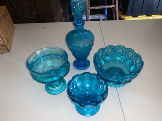 (4) Vintage Blue Glassware Pieces