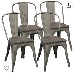 4 Brand New Metal Dining Chairs With Wooden Seat