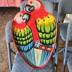 Cool Vintage Exotic Birds Hand Painted Tray ! Circa 1970's! 