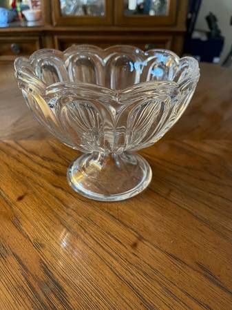 Vintage if not Antique Glass Compote with Pedestal Base and Scalloped Edges