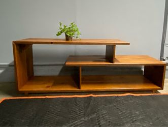 60 in. Amber Wood TV Stand with Open Storage (Max tv size 65 in.)