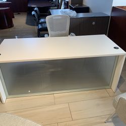 Modern White Desk With Glass  30”x72”