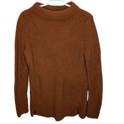 TALBOTS Brown Scoop Crew Neck Patterned Knit 100% Cotton Sweater