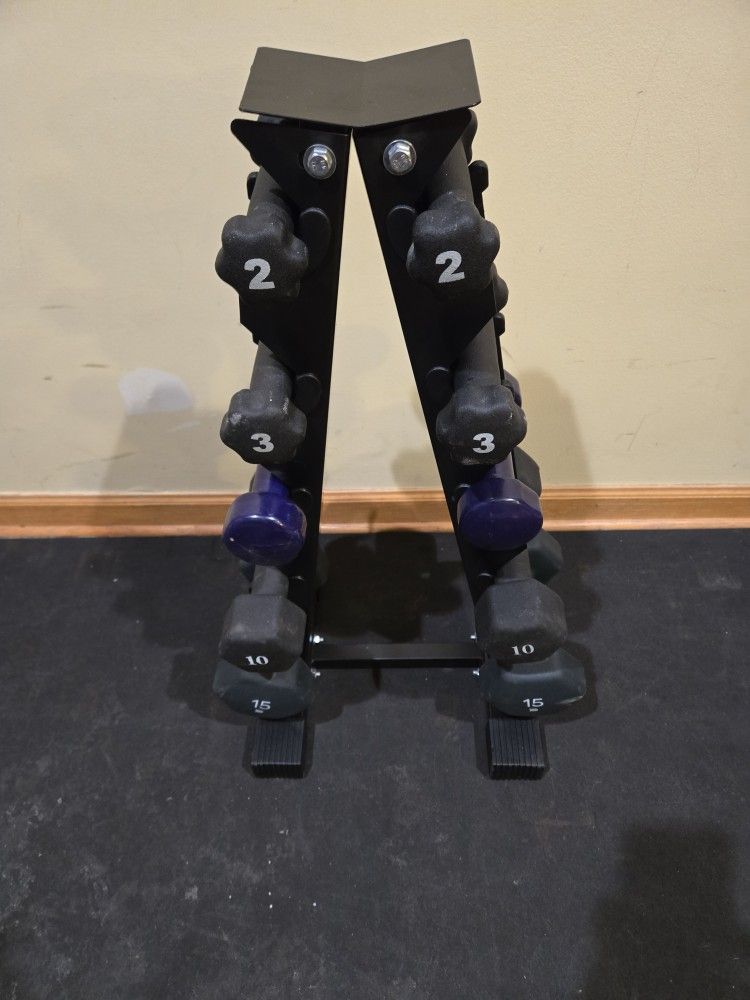 2lb Thru 15lb Neoprene Dumbbell Set With Rack