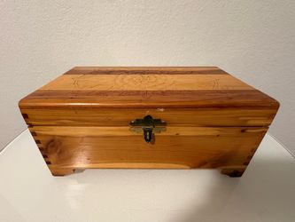 Handcarved Wood Box with Mirror Inside Floral Pattern