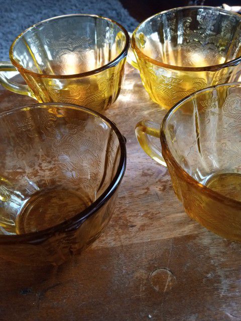 Vtg Federal Depression Glass Amber Madrid Yellow 1930s Cups