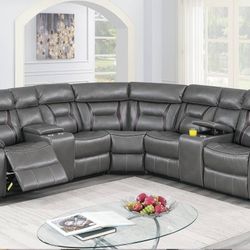 Brand New Reclining Leather Sectional Set 
