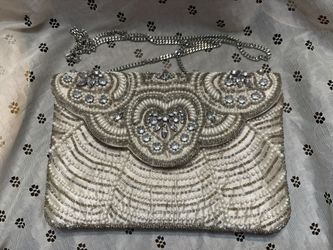 Charming Charlie RSVP Cream Beaded Pearl and Rhinestone Purse