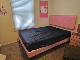 Pink velvet full size bed frame