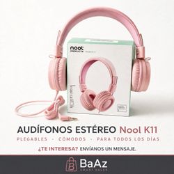 Nool K11 Wired Stereo Headphones – Pink – Foldable – New
