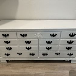 Long Solid Wood Painted White Dresser
