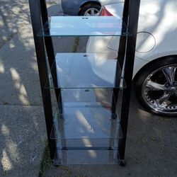 48" Black Metal 4-Tier A-Shape Plant Stand W/Glass Shelves 