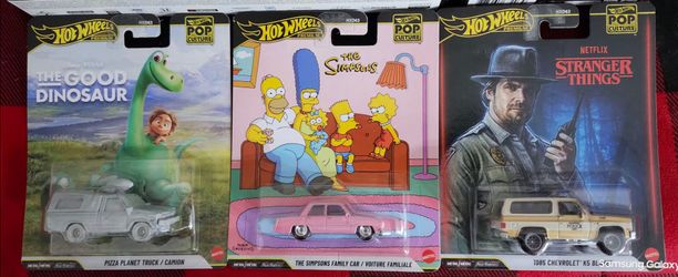 Hot Wheels Pop Culture Premium The Simpsons, Stranger things, and The Good Dinosaur pizza planet truck