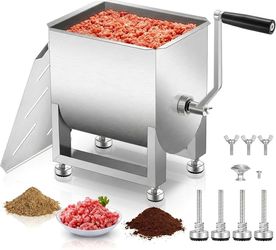 Manual Meat Mixer 20LBS/10L 304 Stainless Steel – Mix 15LBS Meat, Removable Handle & Shatter-Resistant Lid – Heavy-Duty for Home Butchering, Hunting, 