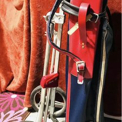 1964 Vintage Wilson Leather Golf Bag With Carry Cart