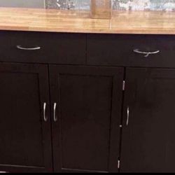 New Large Mobile Kitchen Island with Butcher Block Top Extra Storage 