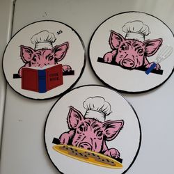 Chef's Pig Circle Wood Plaque For Kitchen Or Whatever